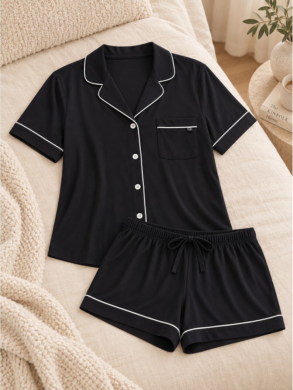 Cozy Earth Bamboo Stretch Knit Short Sleeve Pajama Set Sleepwear Black XXL NWT